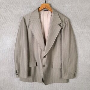 Vintage Van Cort Jacket Mens 42R Tan Red Striped Blazer Two Button Unstructured
